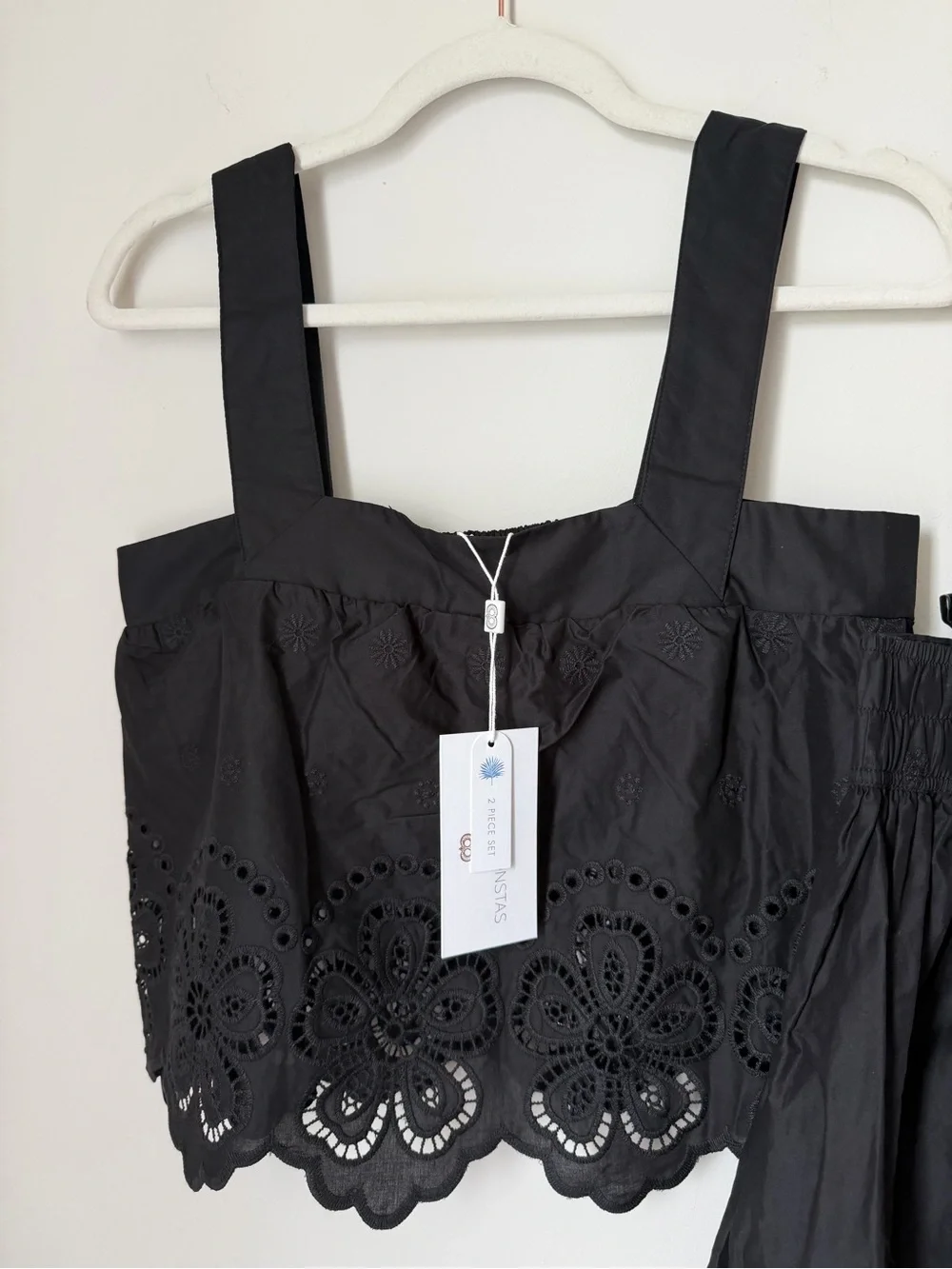 Caroline Constas Black Eyelet tank Top & Capri pant cotton two piece set - Picture 7 of 9